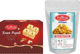 Yuvraj Food Product Indian sweet & snacks Combo kaju mixture and Soan papdi pack of 2 (400 Gm *2 ) Combo