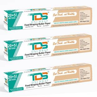 TDS PLUS WRAP 25 Meter Food Wrapping Butter Paper Roll (Pack 3)||Wrapping Butter Paper||100% Oven & Microwave Safe Up To 220°C||No Wax Added Or Coating||Organic & Biodegradable Parchment Paper