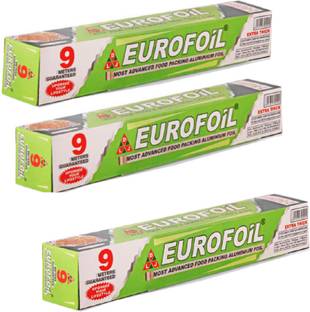 EUROFOIL 9 Mtr (2+ 1) - Silver Aluminium Foil Roll for Food Packing, Wrapping Aluminium Foil