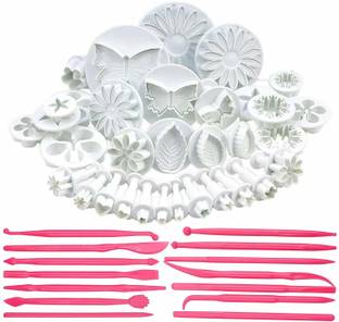 ZURU BUNCH 47 Piece Fondant Cake Cookie Plunger Cutter Sugarcraft Flower Leaf Butterfly Heart Shape Decorating Mold DIY Tools With Cake Smoother Cookie Cutter Cookie Cutter