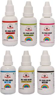 foodfrillz Red, Green, Yellow, Pink, Blue & Black Gel Food Colour, Set of 6 (20ml x 6) 120 ml Multicolor