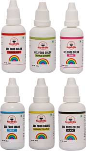 foodfrillz Red, Green, Yellow, Pink, Blue & Black Gel Food Colour, Set of 6 (20ml x 6) 120 ml Red
