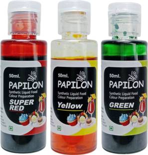 PAPILON Liquid Food Colour Pack of 3 (50ml Each)- Yellow, Swper Red, Green For Cake Multicolor