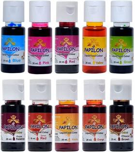 PAPILON 10 Shades Of Liquid Food Color (20 Ml X 10 Bottle) Multicolor