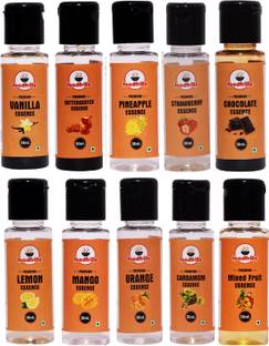 foodfrillz Vanilla+Strawberry+Butterscotch+Pineapple+Mix Fruit+Mango+Orange+Chocolate+Lemon+Cardamom Food Flavour Essence, 30 ml each (Pack of 10) Vanilla Liquid Food Essence