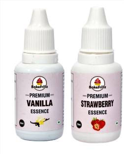Bakefrillz Vanilla Essence & Strawberry Essence Food Flavour, 20 ml x 2 Vanilla Liquid Food Essence