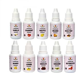 Bakefrillz Food & Culinary Flavour Essence for cakes ice creams, Vanilla, Strawberry, Butterscotch, Pineapple, Chocolate, Mixed Fruit, Cardamom, Mango, Orange & Lemon, (20 ml x 10) Chocolate Liquid Food Essence