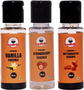 foodfrillz Vanilla, Strawberry & Butterscotch Food Essence Combo Pack of 3 Vanilla Liquid Food Essence