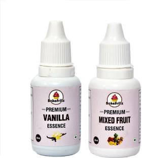 Bakefrillz Vanilla Essence & Mix Fruit Essence food flavour, 20 ml x 2 Vanilla Liquid Food Essence