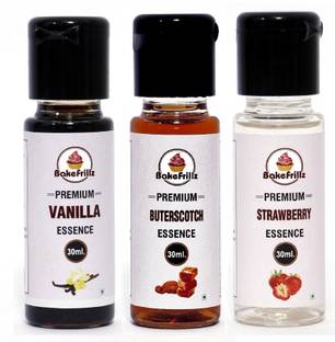 Bakefrillz Vanilla, Butterscotch & Strawberry Essence for cakes ice cream desserts, 30 ml each Vanilla Liquid Food Essence