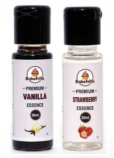 Bakefrillz Vanilla & Strawberry Food Flavour Essence for cake making, essence for cake baking Vanilla Liquid, Liquid Food Essence