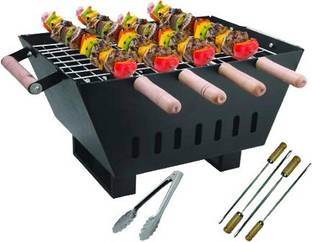 Chefman Small Charcoal Grill Barbeque with 4 Skewers, 1 Grill 1 Tong cooking/ outdoor parties/ picnic/ Grilling food For Healthy Grilling Food Roti/Khakhra Maker