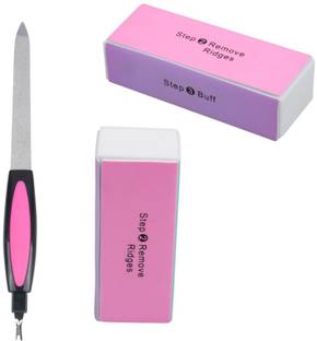 FOLELLO Nail Grooming & Shining Kit:- 4 Sided Nail Buffer Block & Cuticle Remover/Filer