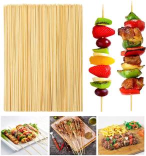 DOMUM Wooden Sticks, Skewers for Grilling Seekh, Kabab 10 inch 200pcs. Disposable Bamboo Roast Fork, Fruit Fork Set