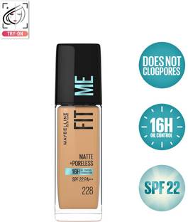MAYBELLINE NEW YORK Fit Me Matte+Poreless Liquid Foundation (With Pump & SPF 22), 228 Soft Tan, 30ml Foundation