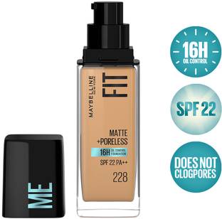 MAYBELLINE NEW YORK Fit Me Matte+Poreless Liquid Foundation (With Pump & SPF 22), 228 Soft Tan, 30ml Foundation