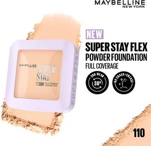 MAYBELLINE NEW YORK Super Stay Flex Powder Compact, 110, 30H Full Cover, for Oily Skin Foundation