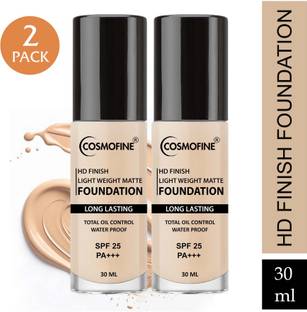 cosmofine Full Coverage Matte Finish Foundation Water Proof with SPF 25 - 30 ml x 2 Pack Foundation