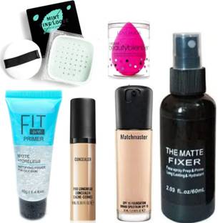 LOVE HUDA Professional Primer, Concealer, Matte Fixer, Makeup Blender, Mint Loose Powder Foundation