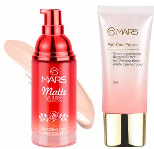 MARS Matte Mousse Foundation Medium With Long Lasting Prime Primer  - 90 ml