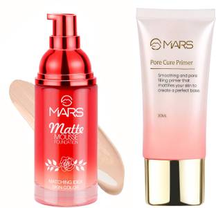 MARS Matte Mousse Foundation Nude Beige With Long Lasting Prime Primer  - 90 ml