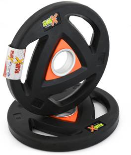 RUBX Rubber Coated Tri-Grip Weight Plates for Rods Upto 30MM (5 Kg x 2pc = 10 kg) Black Weight Plate