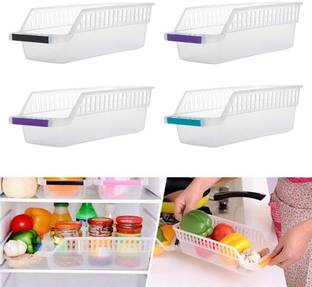 MECHON 4 pcs Fridge Storage Basket, Fridge Racks Tray Sliding Storage Racks Fridge Door Shelf