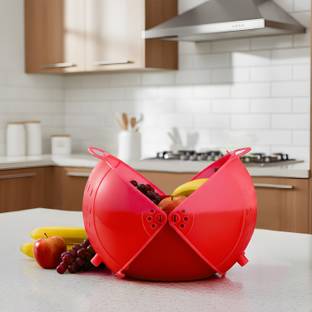 HOMESTIC by Kuber Industries Vegetables Draining Basket, Strainer Bowl, Drainer, Colander with Lid Plastic Fruit & Vegetable Basket