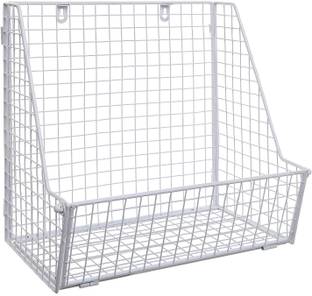 Indian Decor 28002 Modern White Metal Wire Wall Mounted Hanging Towel Basket Iron Fruit & Vegetable Basket