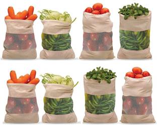 Kottify 100% Cotton Vegetable Sabji Kitchen Freez Storage Pouch for Washable Grocery Bag Cotton Storage Pouch