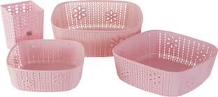 Sukhson India Plastic Storage Basket Box Organizer - Set of 4 Piece(Size-28X 26X10 cm) Plastic Fruit & Vegetable Basket