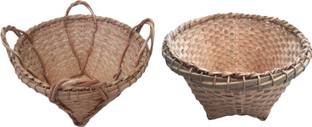 Das Departmental Store Two Big Size (16 Inch) Storage & Heavy Load Carrying Bamboo Fruit & Vegetable Basket