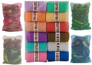 Home Organize Pack of 12 Washable Mesh fridge storage Bags with Zip for Fruits & Vegetable Nylon Fruit & Vegetable Basket