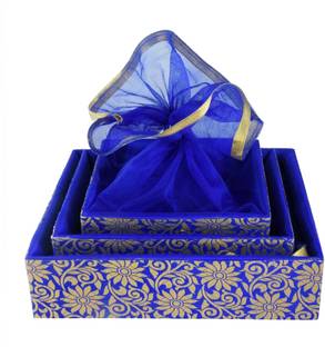 LINE 'N' CURVES 3 Set Wedding Gift Baskets, Hamper Trays, Snacks Hamper, COLOR - Royal Blue Wooden Fruit & Vegetable Basket