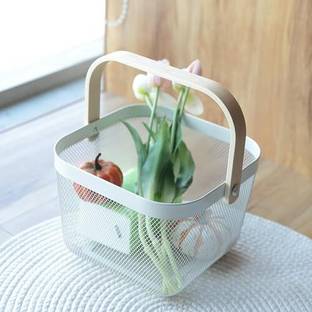 Ekhasa Metal Mesh Basket with Handle (26*25*18 cm) KItchen Organiser Iron Fruit & Vegetable Basket