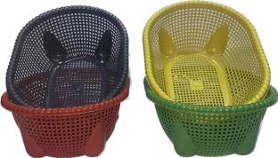 nuwi Storage basket Plastic Basket Pack of 4 Plastic Fruit & Vegetable Basket
