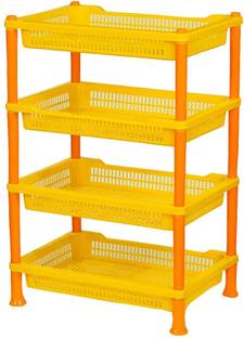 Peapod Plastic 4 Tyre Multipurpose Basket Stand Rack Fruits Onion, Potato, Vegetables Plastic Fruit & Vegetable Basket