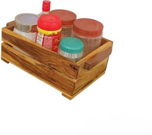 Wisekrafter Containers Kitchen Rack Wood Teakwood made Multipurpose Kitchen Utensils Organizer Rack Shelf KRA21