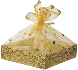 LINE 'N' CURVES Gift Basket Hamper Empty Large | Gift Wrap Hamper Basket with Net, Pack of 1 Wooden Fruit & Vegetable Basket