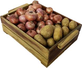 TEAKWOODKART Fruits/Vegetables Kitchen Rack Wood Multipurpose Fruits Vegetable Onion Potato Sabji Storage Basket KR021B