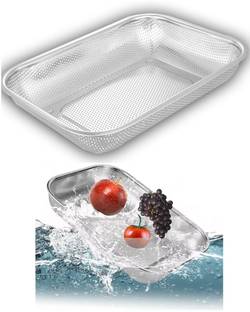 MOGADGET Stainless Steel Mesh Drain Basket Kitchen Drying Rack for Sink(30x20x6 cm) Stainless Steel Fruit & Vegetable Basket