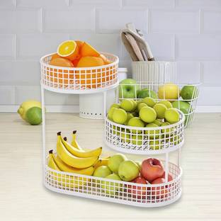 PRIME KRAFTS 3 Tier Unique Design Countertop Storage Organizer for Home and Kitchen, Iron Fruit & Vegetable Basket