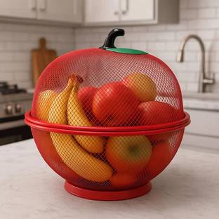 KEFTRIAX Fruit&Vegetable Basket With Net Cover Apple Shape Fruits Vegetables Basket Iron Fruit & Vegetable Basket