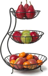 SMART SLIDE 3 Tier Steel Fruit & Vegetable Basket for Kitchen - Fruit Basket for Dining Table - Fruit & Vegetable Storage Basket – Kitchen Fruit & Vegetable Stand – Counter Top Fruit Rack Steel Fruit & Vegetable Basket