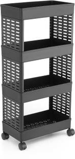 DM PLUS Kitchen Vegetable Trolley with Wheel (4 Layer, Black Color) Plastic Kitchen Trolley