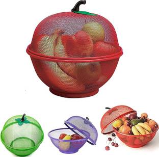 NANDKUVAR Apple Shape Fruit & Vegetable Basket With Protective Lid Steel Fruit & Vegetable Basket