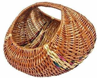 SHRUSTAM Multipurpose Handmade Moon shaped Cane Bamboo Wicker basket for Storage, Gifting Bamboo Fruit & Vegetable Basket