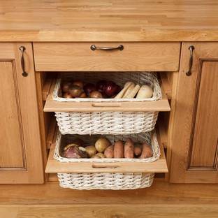 MIGSA Wicker Basket for Modular Kitchen for Vegetables (16.5W x 20L x 8H) Wooden Fruit & Vegetable Basket