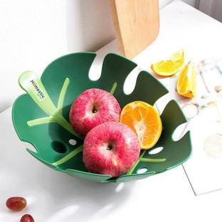 HOMESTIC by Kuber Industries Leaf Multipurpose Storage Fruit Basket for Home-Kitchen-Dining Table|Green Plastic Fruit & Vegetable Basket