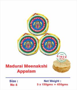Madurai Meenakshi Appalam Papad No.4 150g x Pack of 3 (Pack of 3)